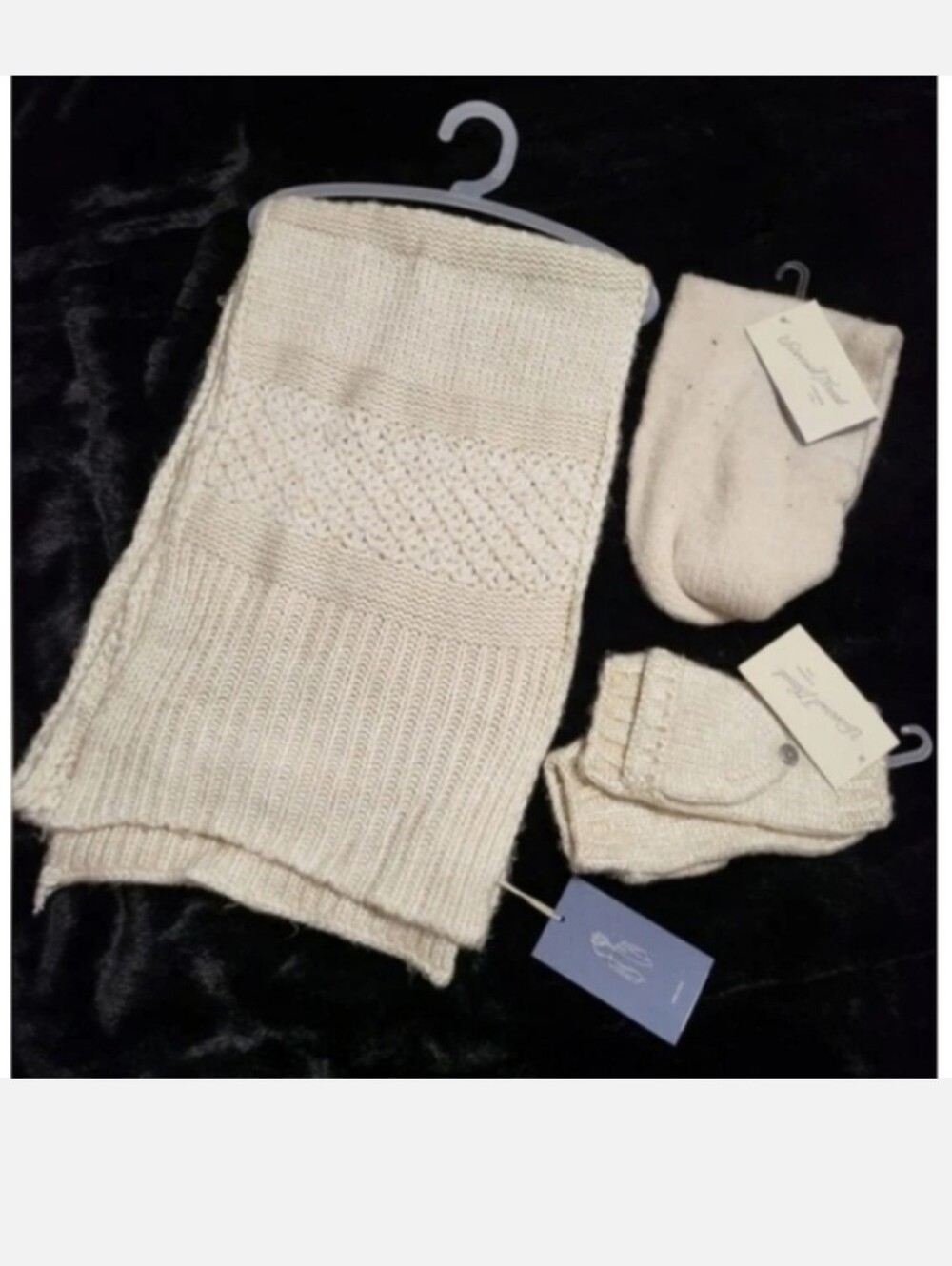 Scarf Mittens Headband 3 Piece Set Universal Thread Beige Cream Knit NWT $40